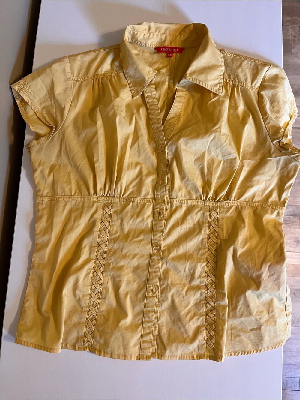 Yellow Short-Sleeve Button Front Blouse